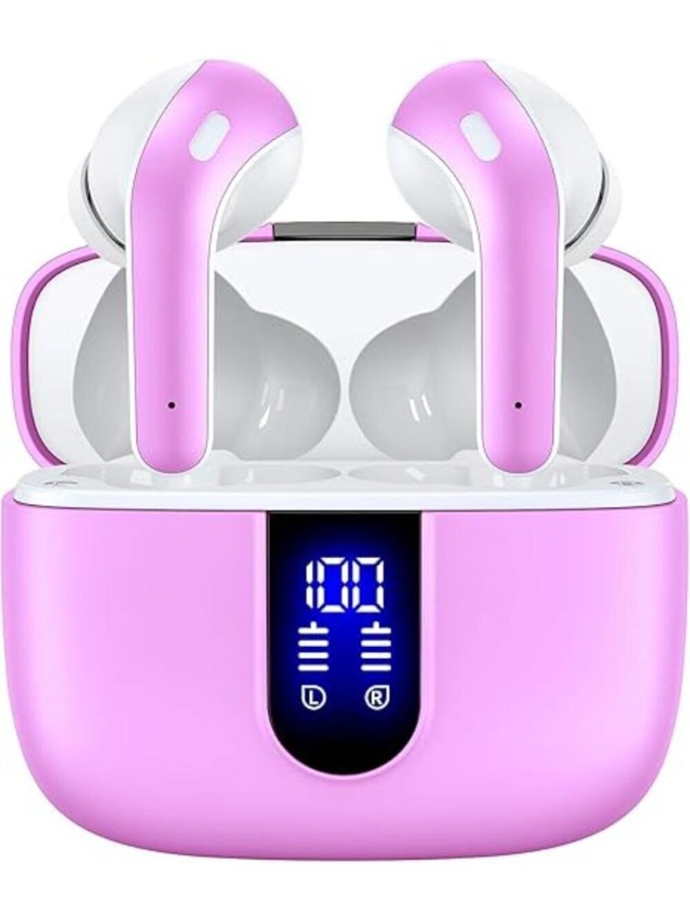 Sunset Pink Bluetooth Headphone True Wireless Earbuds LED Power Display with Mic